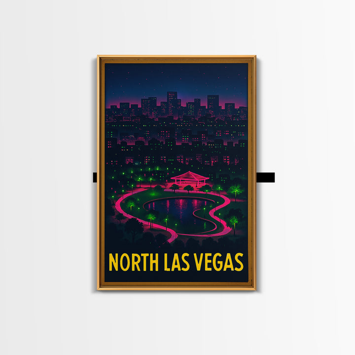 North Las Vegas Nevada Travel Poster, Canvas Print, Electric Night Poster Art, North Las Vegas Wall Art, Watercolor Downtown Skyline