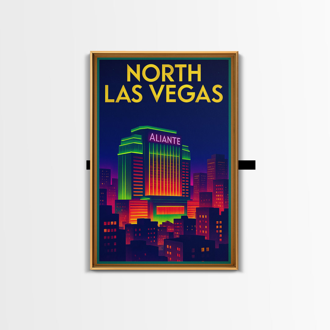 North Las Vegas Travel Poster, Framed Canvas Print, Retro Neon Travel Art, North Las Vegas Travel Art, Travel Poster Set, Modern Wall Decor