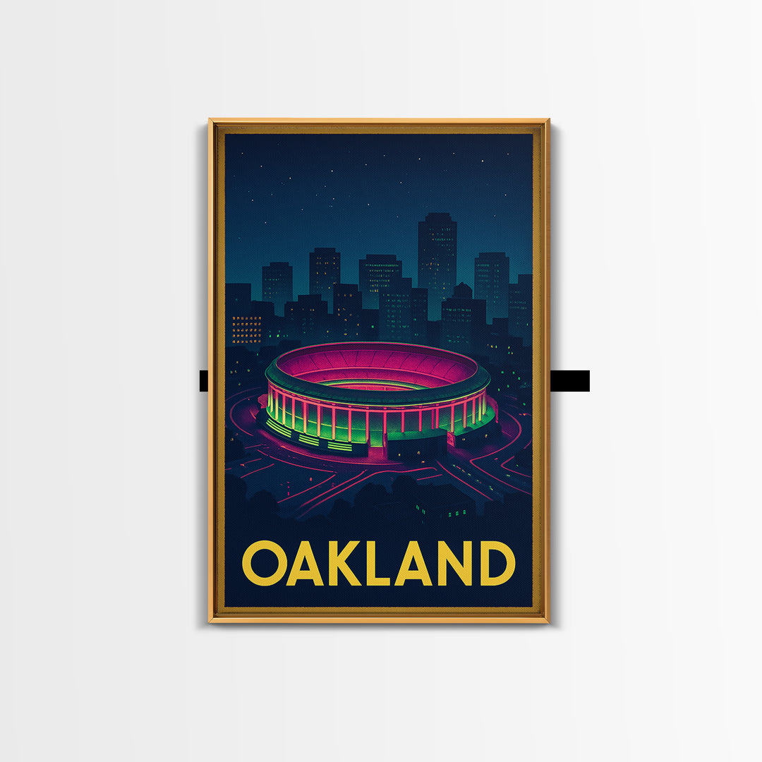 Oakland California Travel Poster, Canvas Print, Retro Neon Travel Art, Oakland Wall Art, Retro Travel Print, Wanderlust Decor, Retro Poster