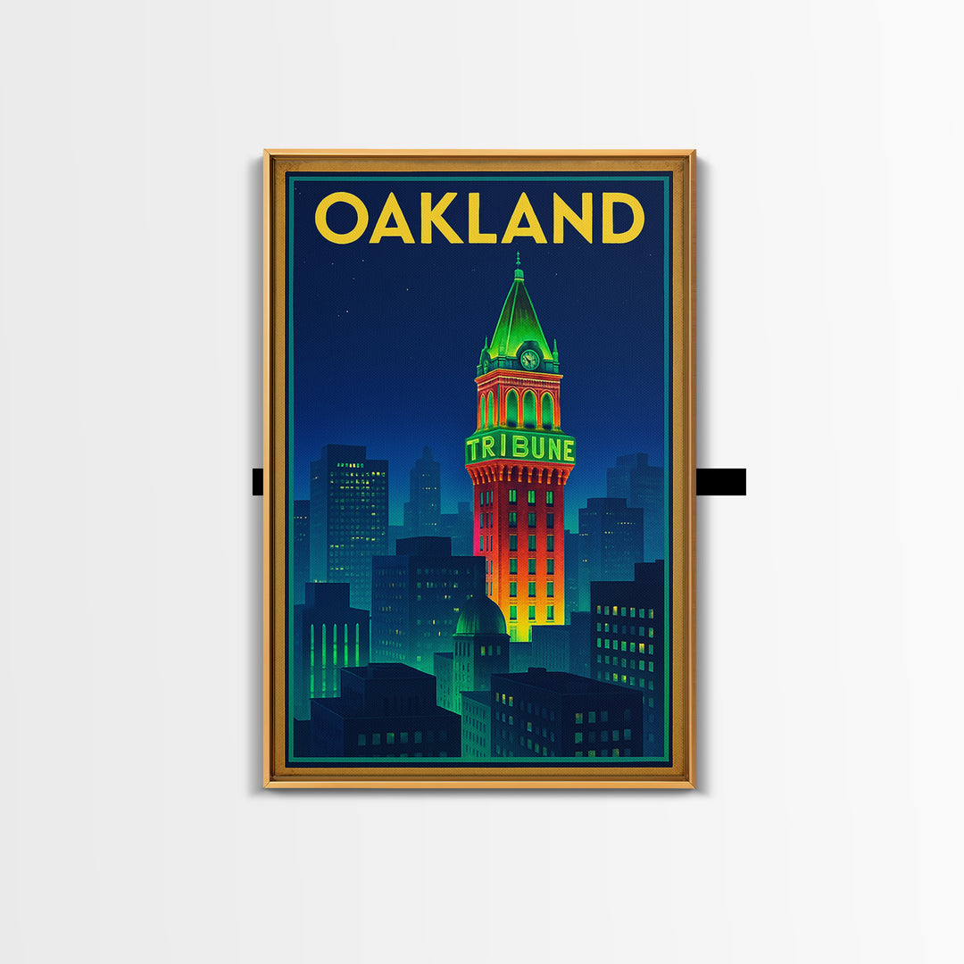 Oakland Travel Poster, Framed Canvas Print, Cyberpunk Style City Art, Oakland Poster Print, Travel Wall Decor, Wanderlust Decor