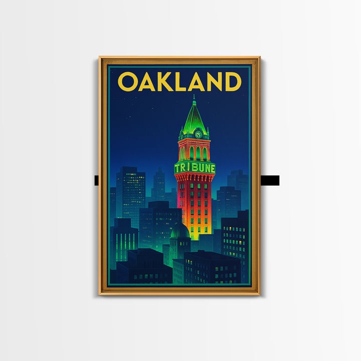 Oakland Travel Poster, Framed Canvas Print, Cyberpunk Style City Art, Oakland Poster Print, Travel Wall Decor, Wanderlust Decor