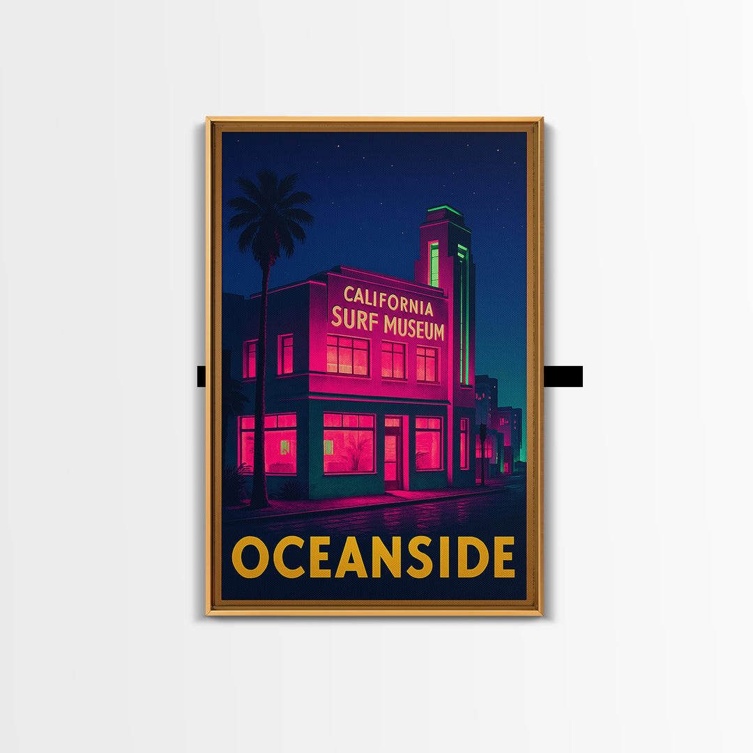 Oceanside California Travel Poster, Canvas Print, Neon Skyline Wall Art, Oceanside Travel Art, Travel Art, Vintage City Art, Retro Poster