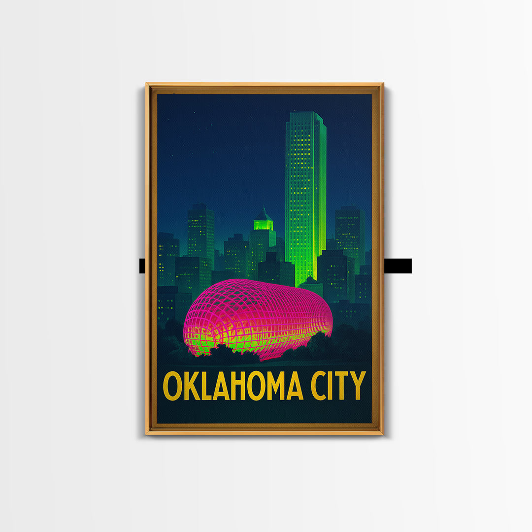 Oklahoma City Oklahoma Travel Poster, Canvas Print, Retro Neon Travel Art, Oklahoma City Art Print, Eclectic Wall Decor, City Illustration