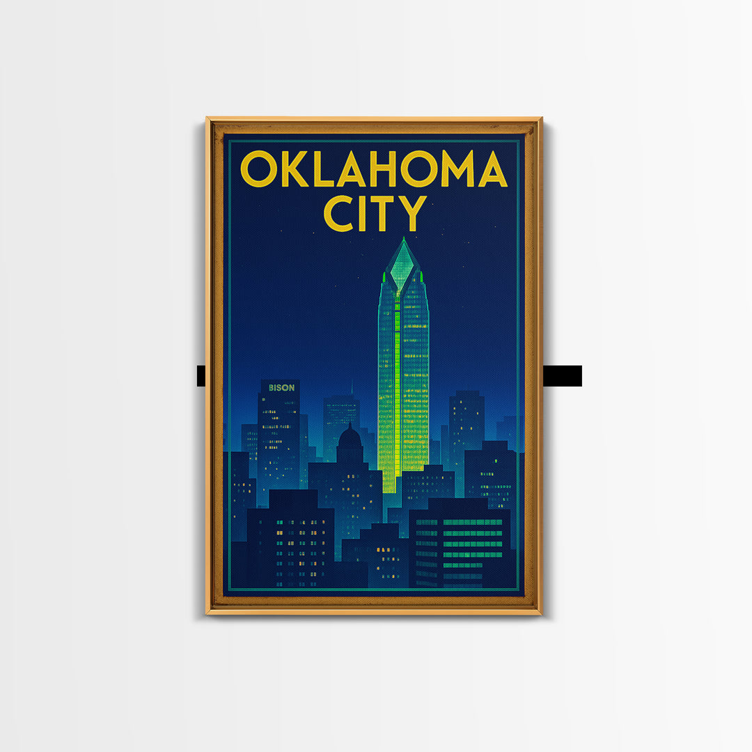 Oklahoma City Travel Poster, Canvas Print, Electric Night Poster Art, Oklahoma City Art Print, Fine Art Print, City Art Print, Design 2