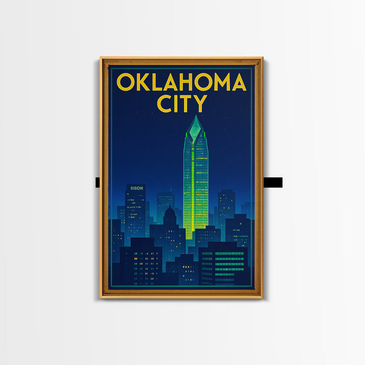Oklahoma City Travel Poster, Canvas Print, Electric Night Poster Art, Oklahoma City Art Print, Fine Art Print, City Art Print, Design 2
