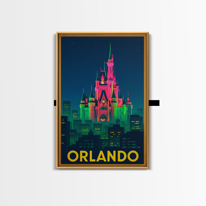 Orlando Florida Travel Poster, Canvas Print, Neon Urban Skyline Wall Art, Orlando Wall Art, Home Office Decor, Retro Travel Print, Art Print