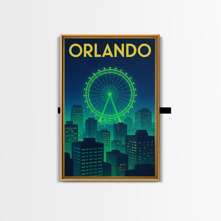 Orlando Travel Poster, Canvas Print, Cyberpunk Style City Art, Orlando City Art, Travel Art Print, Eclectic Wall Decor, City Illustration