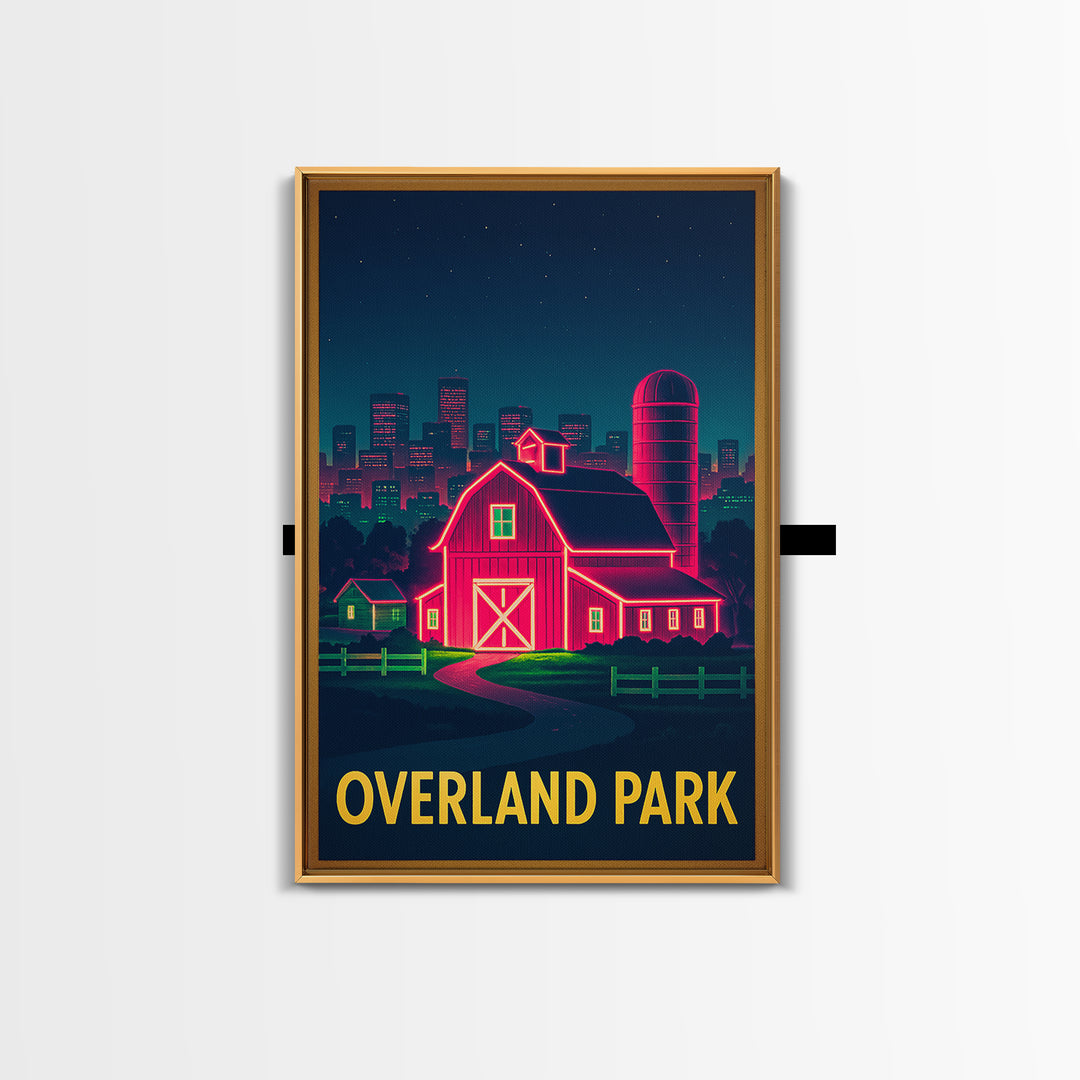 Overland Park Kansas Travel Poster, Canvas Print, Retro Neon Travel Art, Overland Park Art Print, Retro Travel Print, Vintage City Art