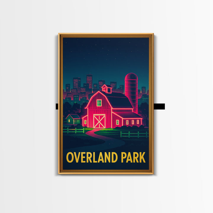 Overland Park Kansas Travel Poster, Canvas Print, Retro Neon Travel Art, Overland Park Art Print, Retro Travel Print, Vintage City Art