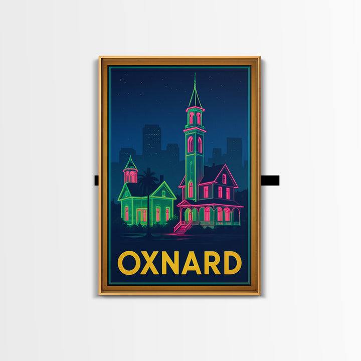 Oxnard California Travel Poster, Canvas Print, Retro Neon Travel Art, Oxnard City Art, Vintage City Poster, Vintage Travel Art, Wall Art