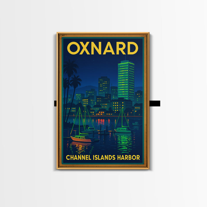 Oxnard Travel Poster, Canvas Print, Retro Neon Travel Art, Oxnard City Art, City Art Print, Modern Wall Decor, City Travel Prints
