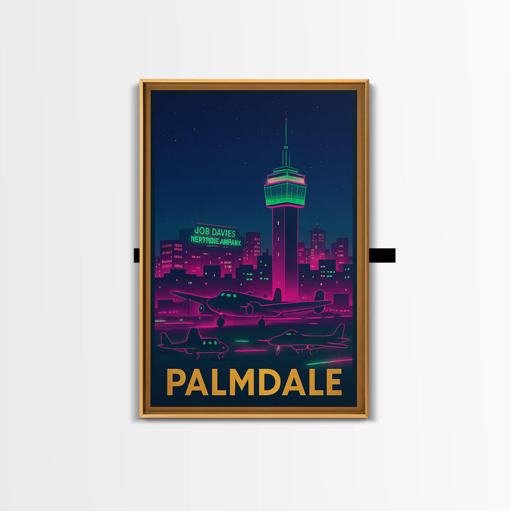 Palmdale California Travel Poster, Canvas Print, Retro Neon Travel Art, Palmdale Poster Print, Travel Prints, Travel Art Print, Poster Art