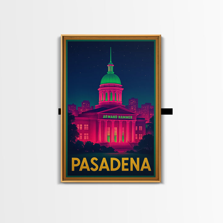 Pasadena California Travel Poster, Canvas Print, Retro Neon Travel Art, Pasadena Art Print, Skyline Art, Gift For Travelers, Wall Decor