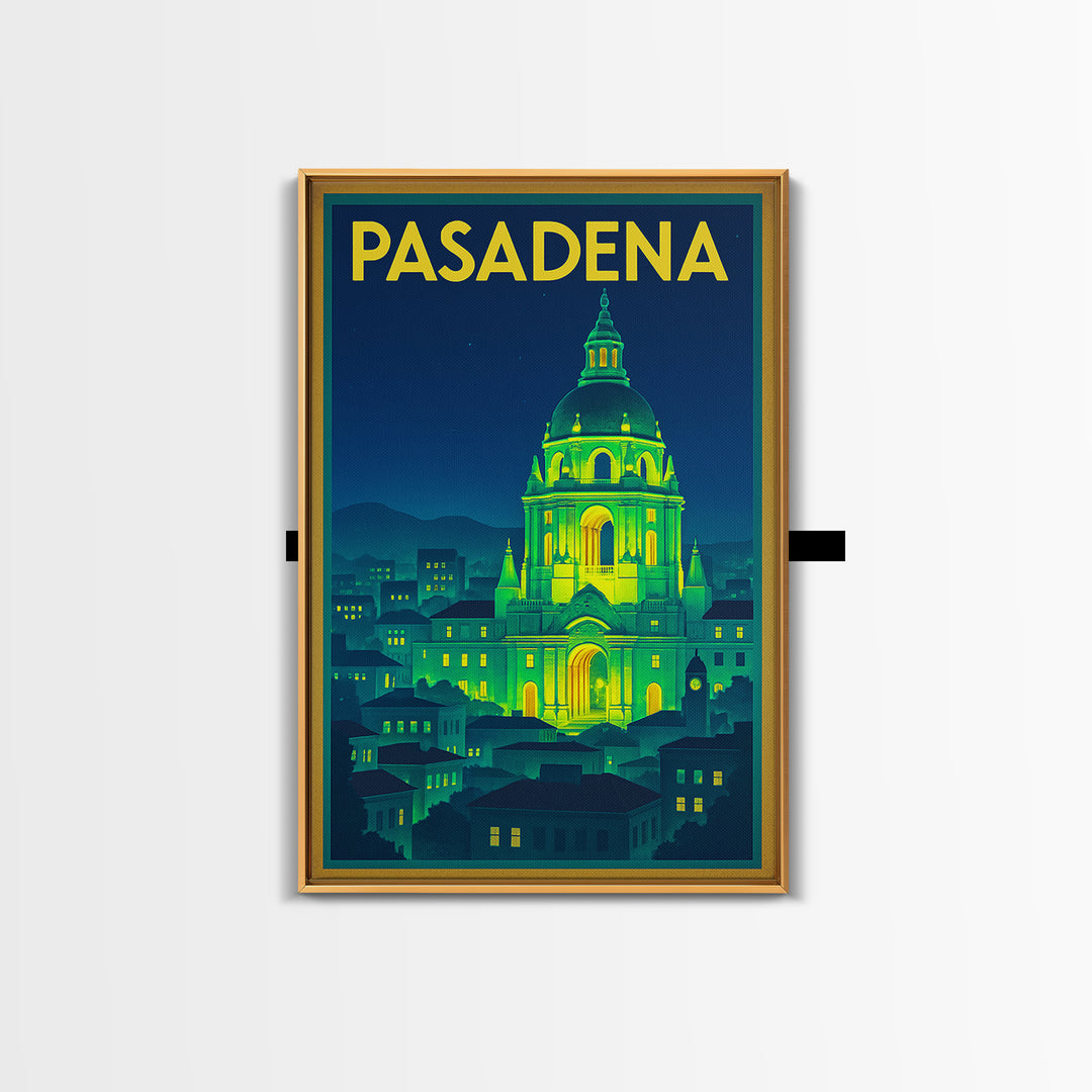 Pasadena Travel Poster, Framed Canvas Print, Neon Cityscape Wall Art, Pasadena Wall Art, Wanderlust Decor, Gift For Travelers, Design 3