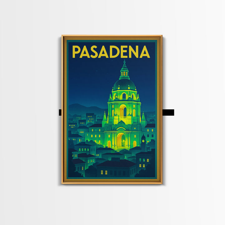 Pasadena Travel Poster, Framed Canvas Print, Neon Cityscape Wall Art, Pasadena Wall Art, Wanderlust Decor, Gift For Travelers, Design 3