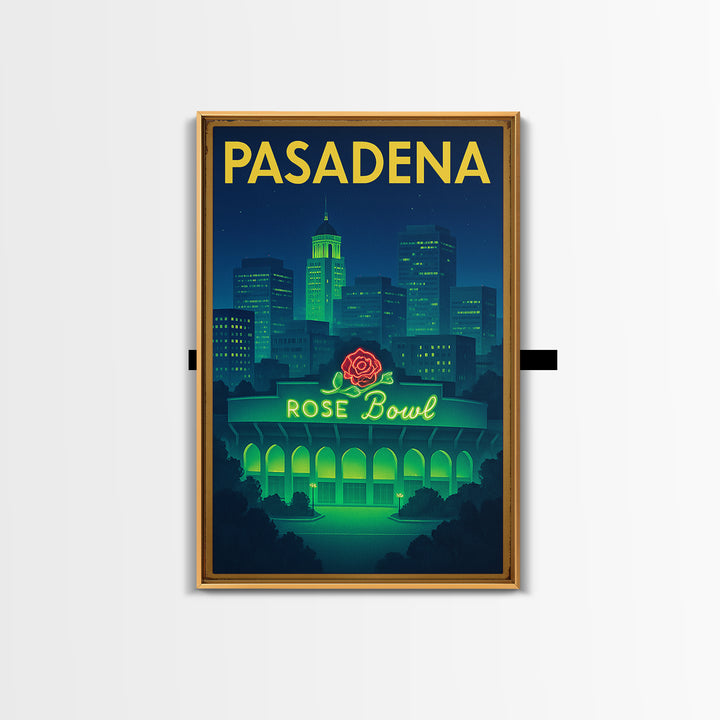 Pasadena Travel Poster, Canvas Print, Neon Downtown Skyline Wall Art, Pasadena Travel Art, Travel Poster Art, Travel Wall Art, Design 4