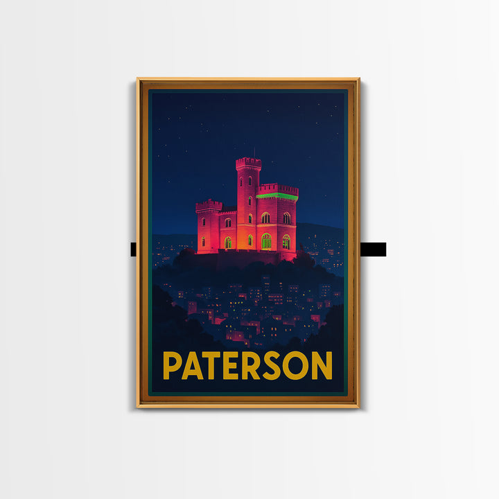 Paterson New Jersey Travel Poster, Canvas Print, Cyberpunk Style City Art, Paterson Poster Print, Travel Art Print, Watercolor Skyline
