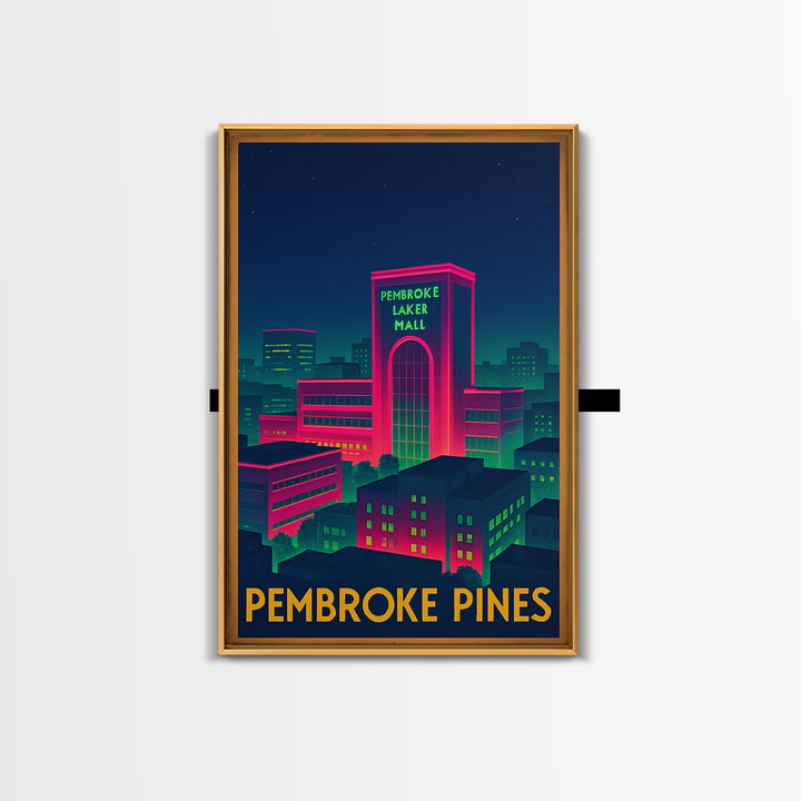 Pembroke Pines Florida Travel Poster, Canvas Print, Retro Neon Travel Art, Pembroke Pines Art Print, Home Office Decor, City Art Print