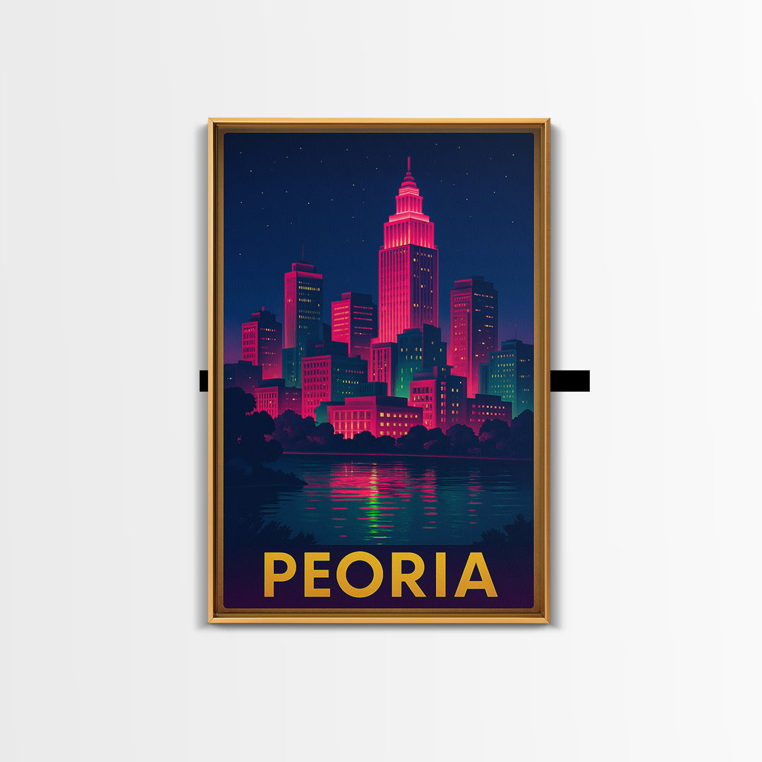 Peoria Travel Poster, Canvas Print, Electric Night Poster Art, Peoria Art Print, Vintage City Poster, City Illustration, City Travel Prints