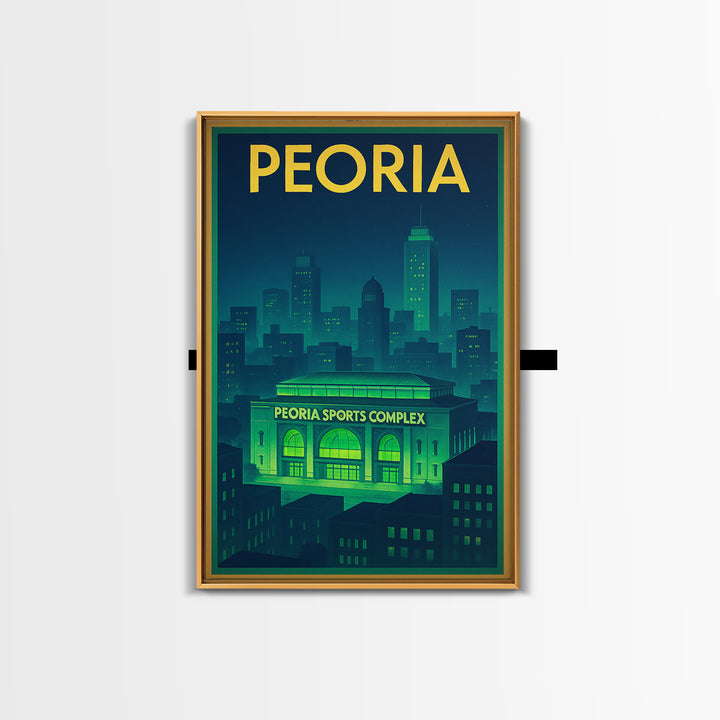 Peoria Travel Poster, Framed Canvas Print, Electric Night Poster Art, Peoria Poster Print, Travel Wall Decor, Wanderlust Decor