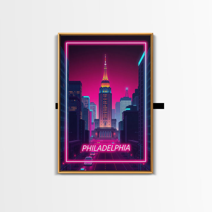 Philadelphia Pennsylvania Travel Poster, Canvas Print, Electric Night Poster Art, Philadelphia Art Print, Wall Art, Home Office Decor