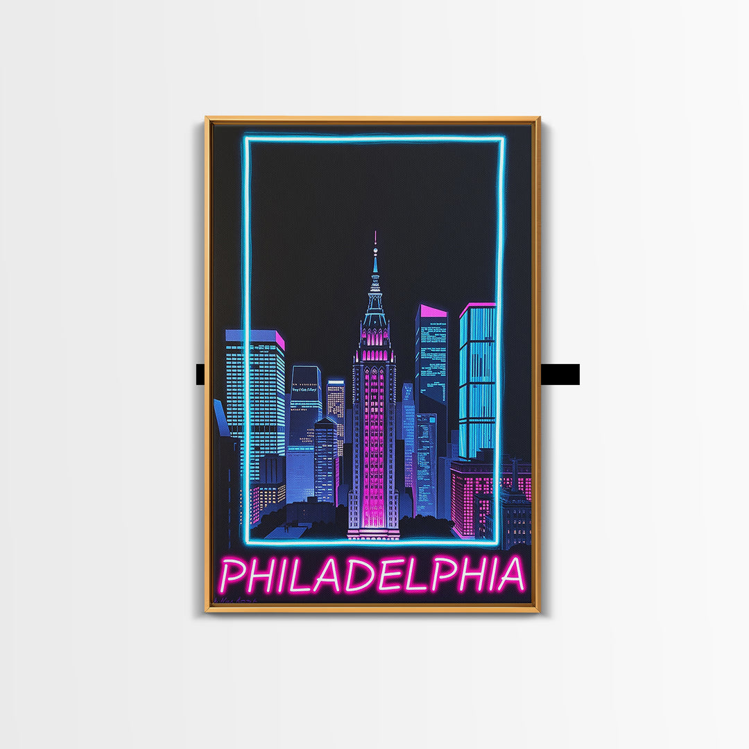 Philadelphia Travel Poster, Canvas Print, Retro Neon Travel Art, Philadelphia City Art, City Travel Prints, Gift For Travelers