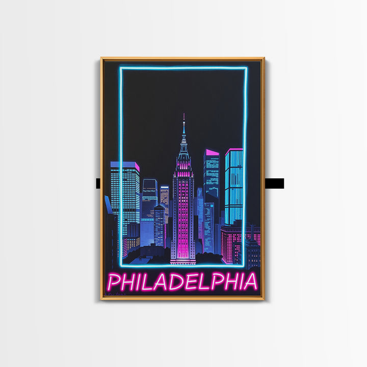 Philadelphia Travel Poster, Canvas Print, Retro Neon Travel Art, Philadelphia City Art, City Travel Prints, Gift For Travelers