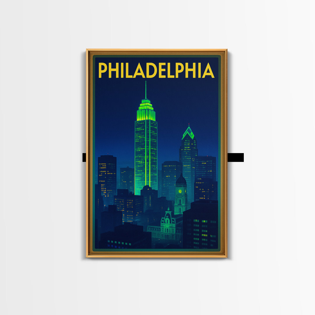 Philadelphia Travel Poster, Canvas Print, Cyberpunk Style City Art, Philadelphia Poster Print, Gift For Travelers, City Art Print