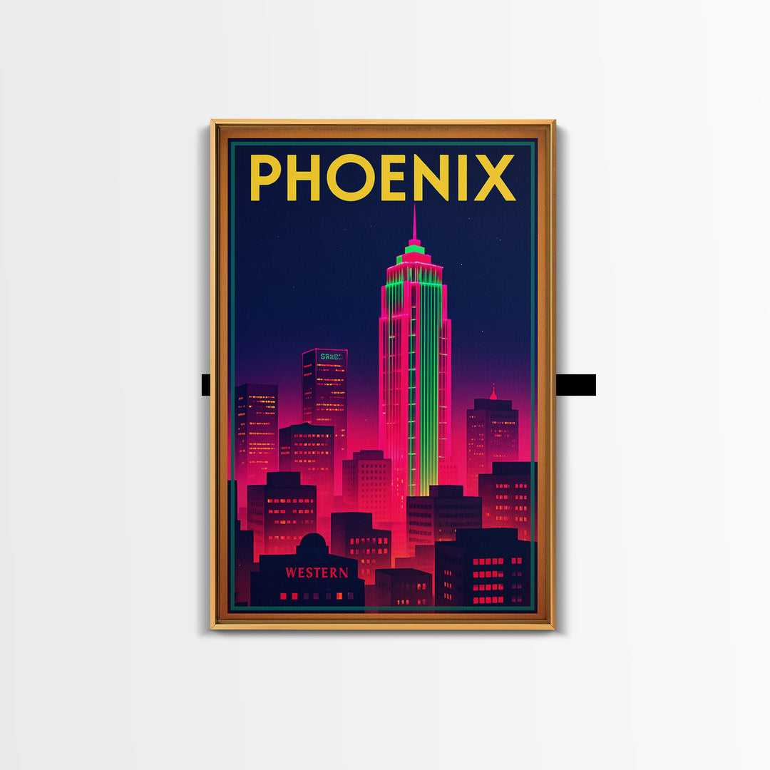 Phoenix Arizona Travel Poster, Canvas Print, Neon Urban Skyline Wall Art, Phoenix Poster Print, Eclectic Wall Decor, Living Room Wall Art