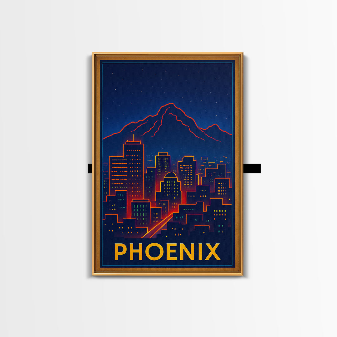 Phoenix Travel Poster, Canvas Print, Neon City Skyline Wall Art, Phoenix Travel Art, City Illustration, Travel Art Print, Fine Art Print