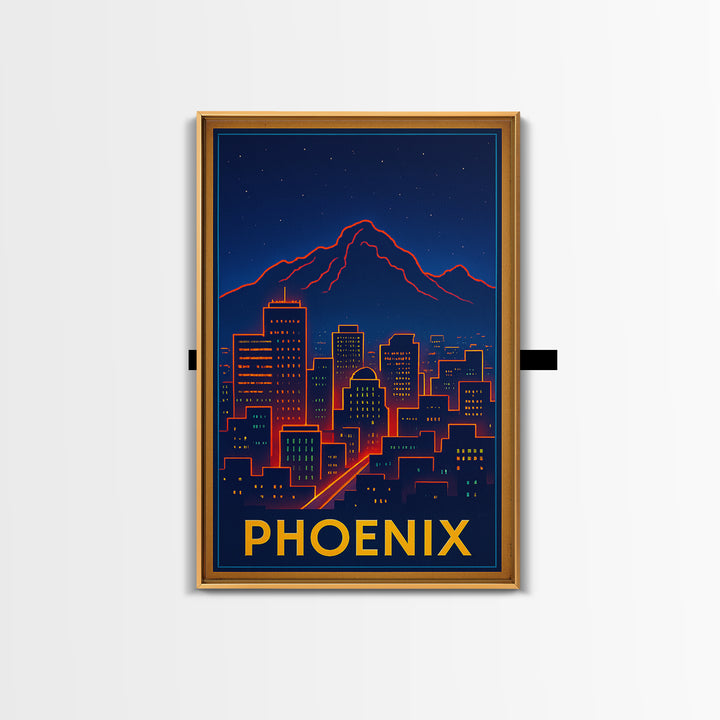 Phoenix Travel Poster, Canvas Print, Neon City Skyline Wall Art, Phoenix Travel Art, City Illustration, Travel Art Print, Fine Art Print