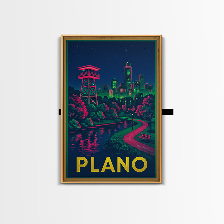 Plano Texas Travel Poster, Canvas Print, Neon Skyline Wall Art, Plano Wall Art, Gift For Travelers, Modern Wall Decor, City Travel Prints