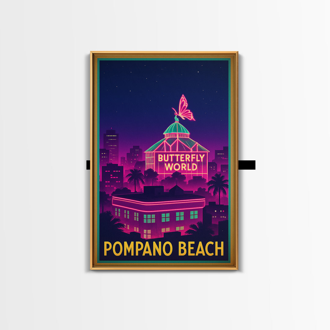 Pompano Beach Florida Travel Poster, Canvas Print, Electric Night Poster Art, Pompano Beach City Art, City Art Print, Eclectic Wall Decor