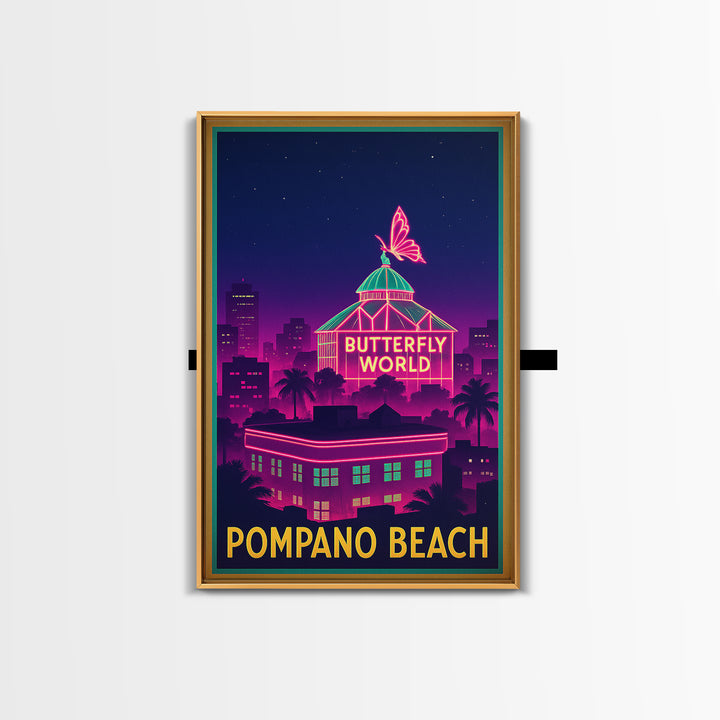 Pompano Beach Florida Travel Poster, Canvas Print, Electric Night Poster Art, Pompano Beach City Art, City Art Print, Eclectic Wall Decor