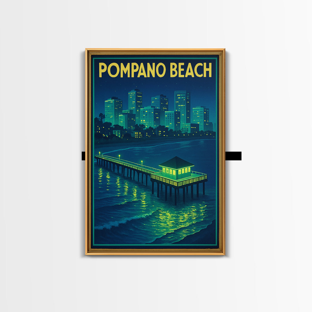 Pompano Beach Travel Poster, Canvas Print, Electric Night Poster Art, Pompano Beach Poster Print, Travel Art Print, Gift For Travelers
