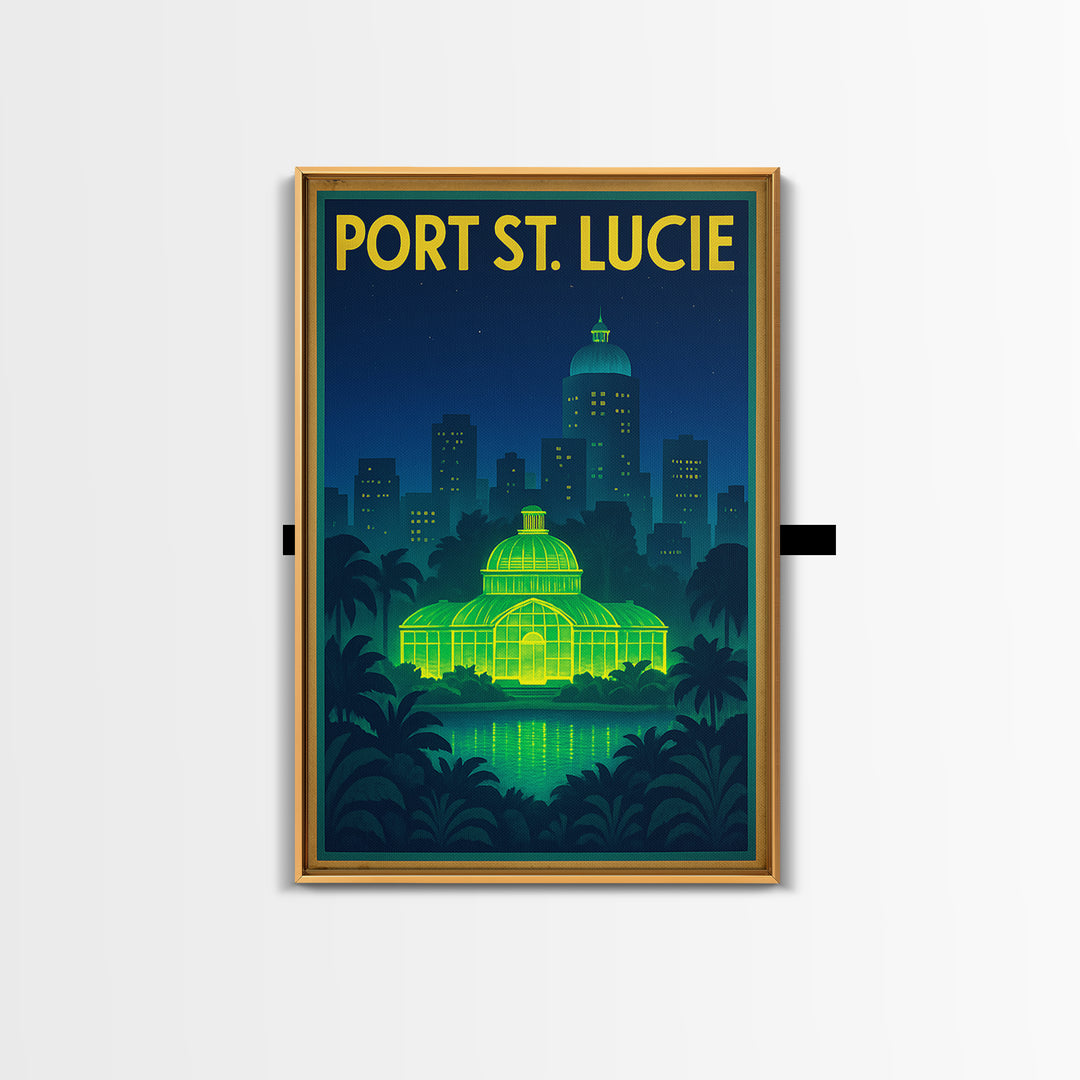 Port St Lucie Travel Poster, Framed Canvas Print, Electric Night Poster Art, Port St Lucie City Art, City Travel Prints, Home Office Decor