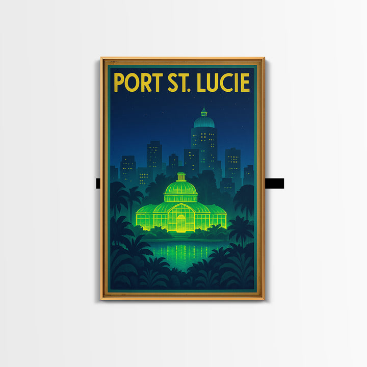 Port St Lucie Travel Poster, Framed Canvas Print, Electric Night Poster Art, Port St Lucie City Art, City Travel Prints, Home Office Decor