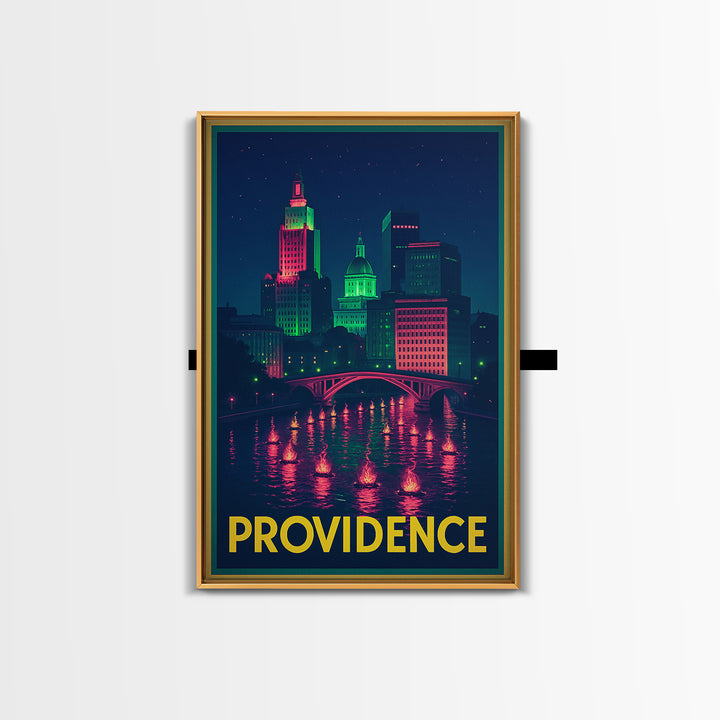 Providence Rhode Island Travel Poster, Canvas Print, Retro Neon Travel Art, Providence Travel Art, Travel Art Print, Vintage Travel Print