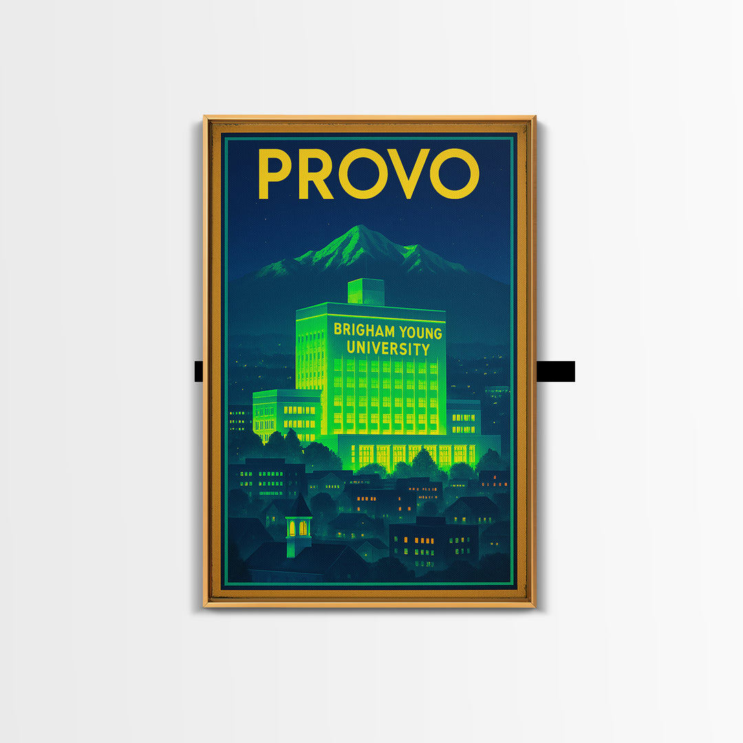 Provo Travel Poster, Framed Canvas Print, Neon Skyline Art Wall Art, Provo Poster Print, Travel Poster Art, City Travel Prints, Design 2