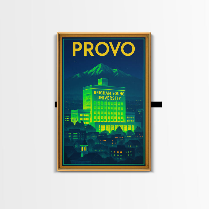Provo Travel Poster, Framed Canvas Print, Neon Skyline Art Wall Art, Provo Poster Print, Travel Poster Art, City Travel Prints, Design 2
