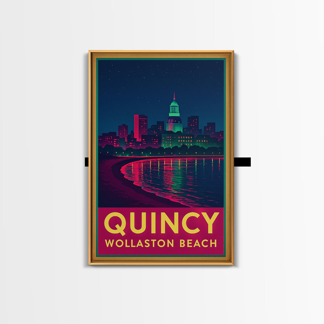 Quincy Massachusetts Travel Poster, Canvas Print, Retro Neon Travel Art, Quincy Travel Art, Travel Wall Decor, Home Office Decor, Art Print
