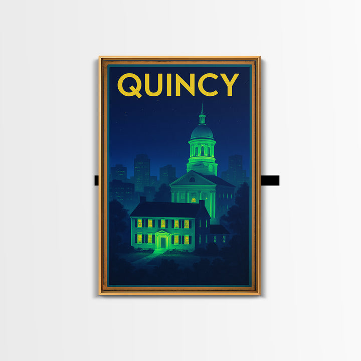 Quincy Travel Poster, Canvas Print, Neon Urban Skyline Wall Art, Quincy Wall Art, Modern Wall Decor, Fine Art Print, Living Room Wall Art