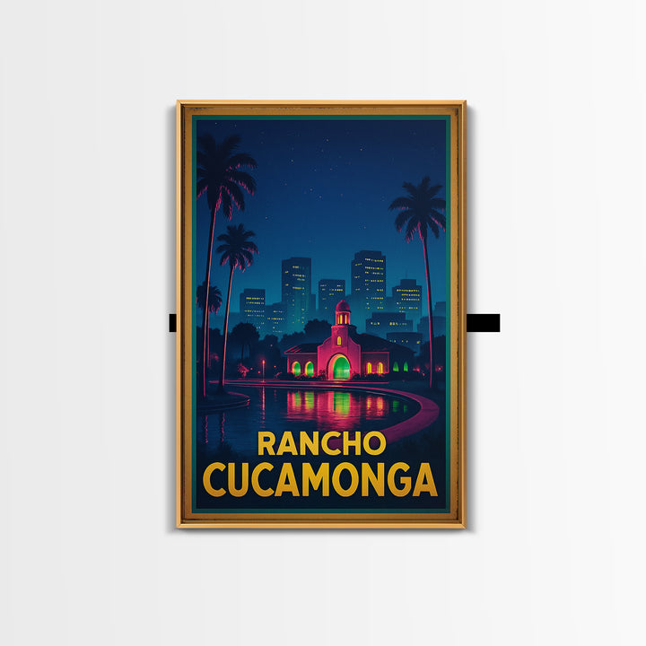 Rancho Cucamonga California Travel Poster, Canvas Print, Neon City Skyline Wall Art, Rancho Cucamonga Wall Art, Travel Art Print, Art Print
