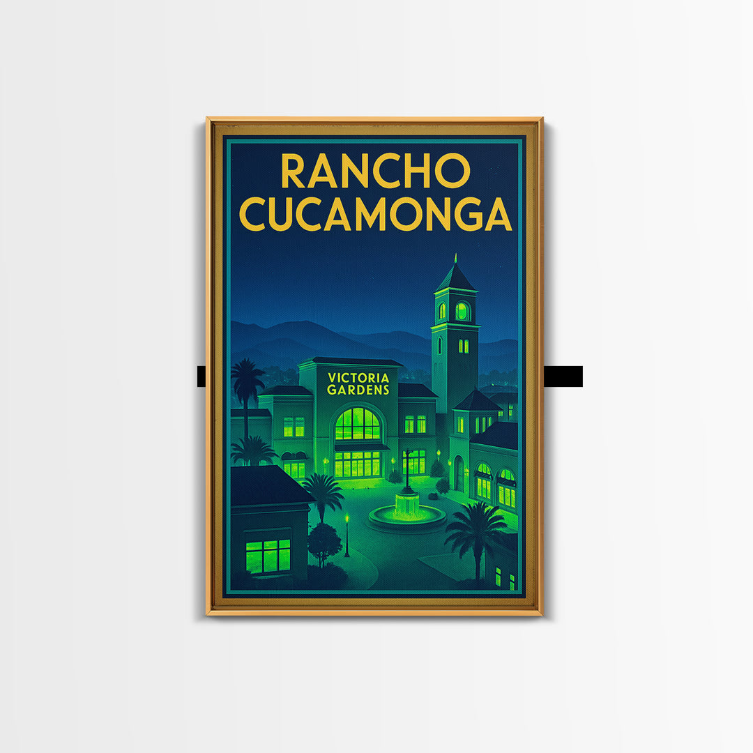 Rancho Cucamonga Travel Poster, Canvas Print, Retro Neon Travel Art, Rancho Cucamonga Travel Art, Travel Wall Art, Home Office Decor