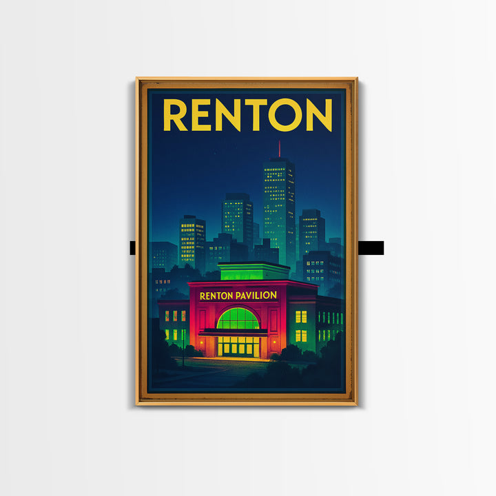 Renton Travel Poster, Canvas Print, Electric Night Poster Art, Renton Art Print, Living Room Wall Art, Vintage City Art, Fine Art Print