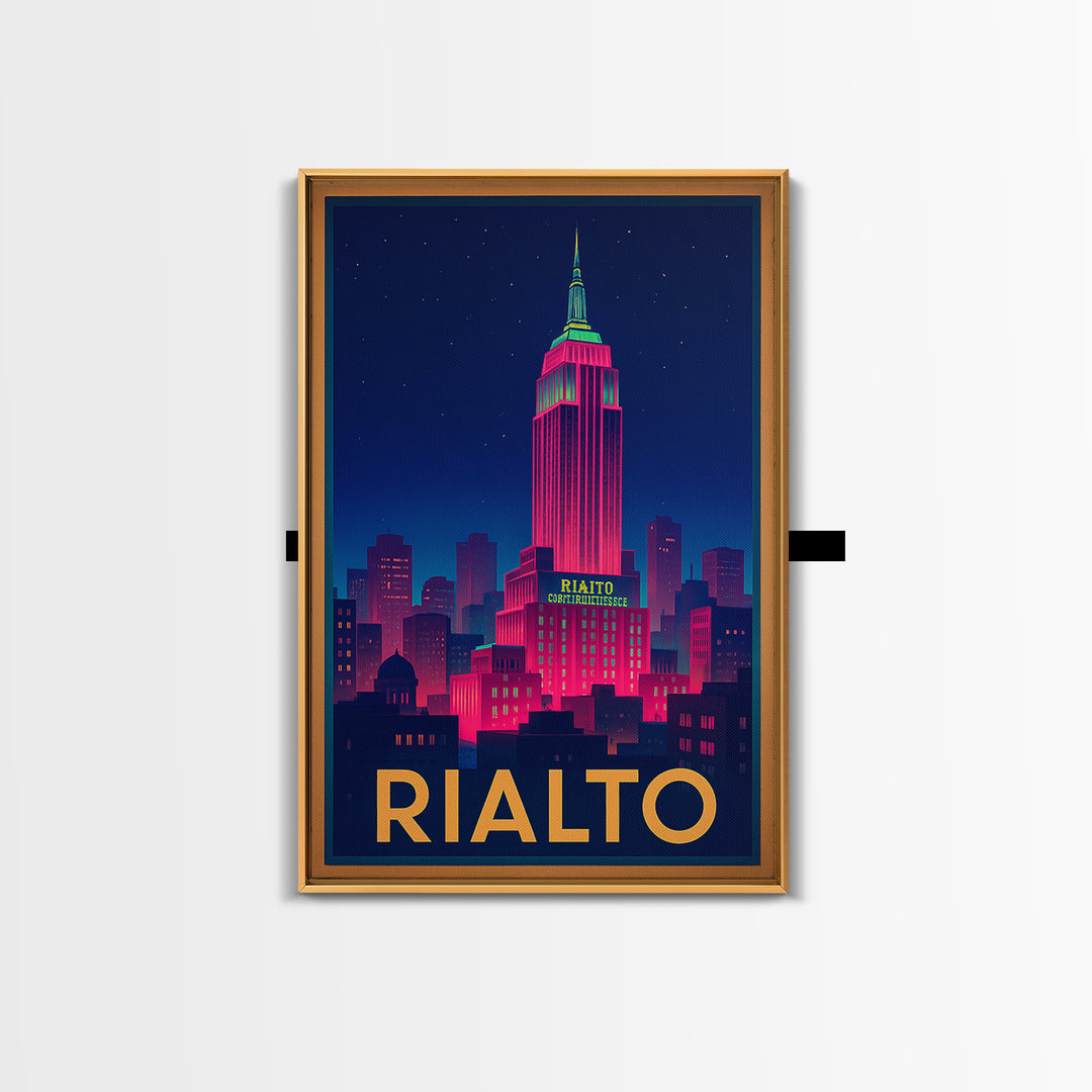 Rialto California Travel Poster, Canvas Print, Electric Night Poster Art, Rialto Wall Art, Travel Art, Travel Print, Wanderlust Decor