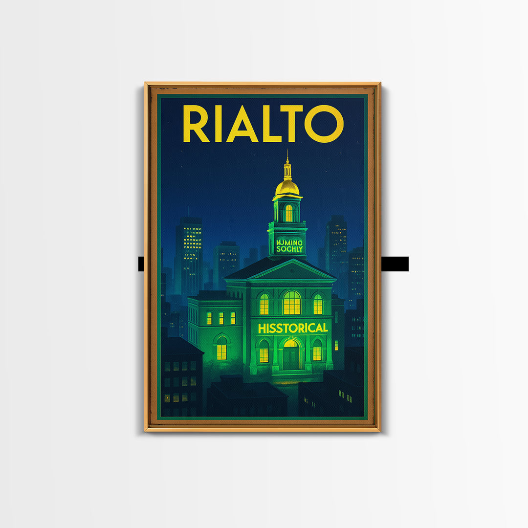 Rialto Travel Poster, Canvas Print, Electric Night Poster Art, Rialto City Art, Gift For Travelers, Vintage City Poster, Travel Art Print