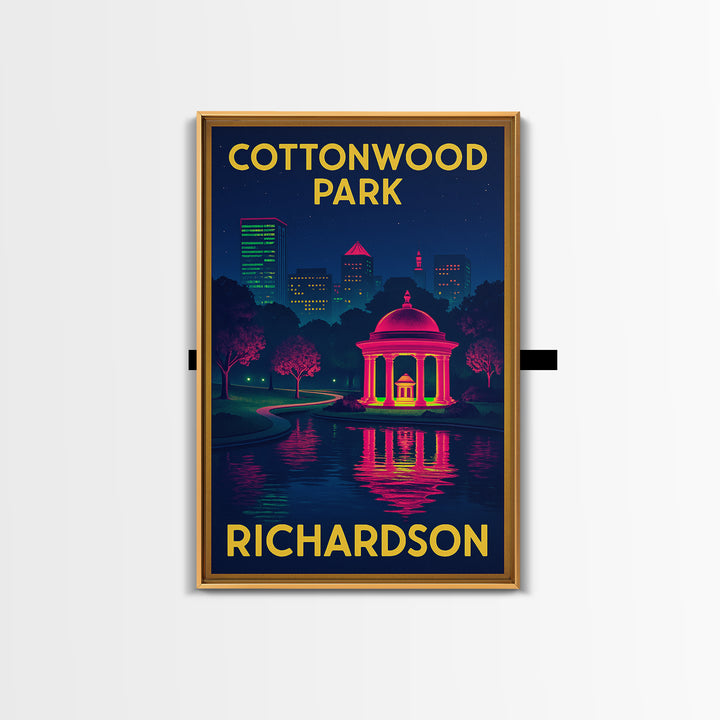 Richardson Texas Travel Poster, Canvas Print, Retro Neon Travel Art, Richardson Wall Art, Office Decor, City Art Print, Mid Century Wall Art