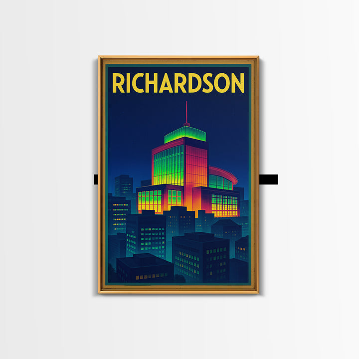 Richardson Travel Poster, Framed Canvas Print, Cyberpunk Style City Art, Richardson Art Print, Travel Wall Art, Eclectic Wall Decor