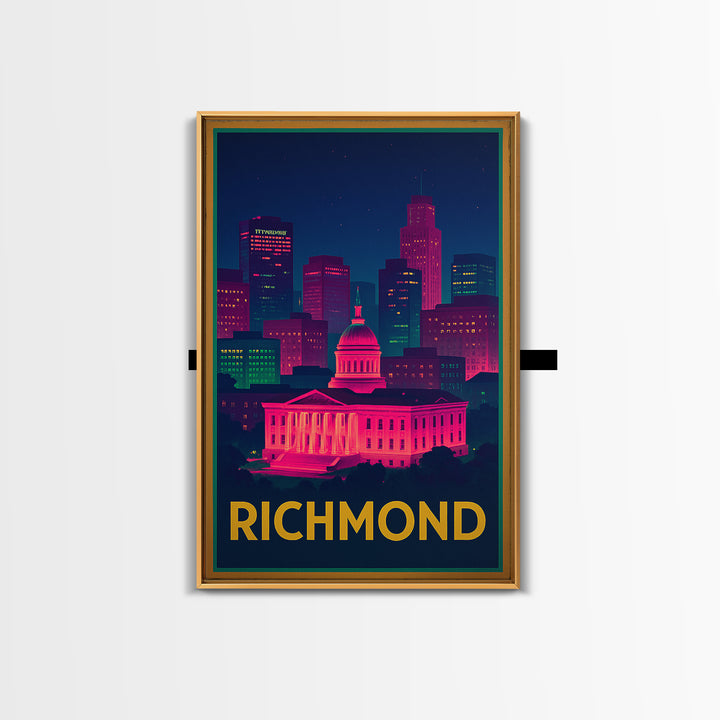 Richmond Travel Poster, Canvas Print, Neon Cityscape Wall Art, Richmond Art Print, Travel Wall Decor, Travel Wall Art, City Illustration